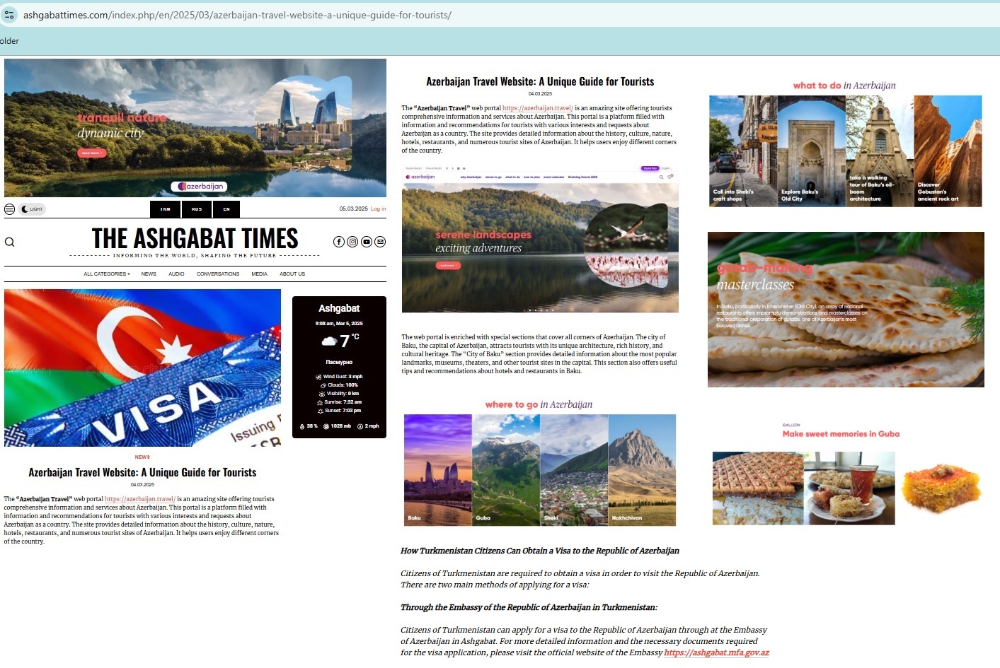 Портал Аshgabattimes опубликовал статью о платформе Azerbaijan.Travel